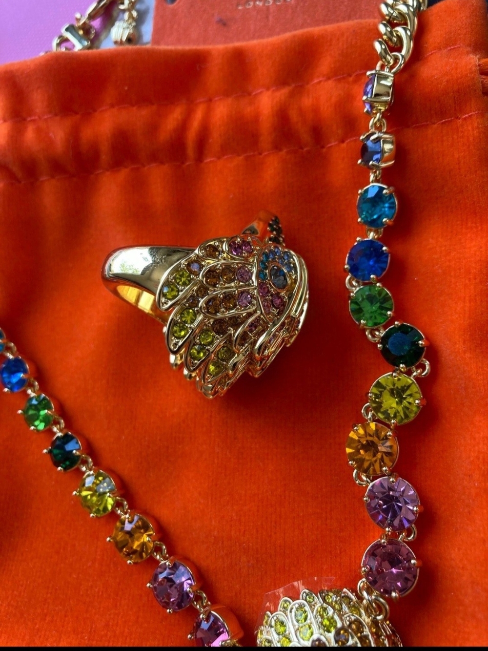 Kurt Geiger London Encrusted Swarovski Necklace & Ring : Size 8 - Picture 4 of 6